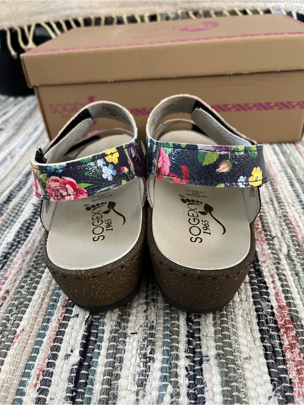 Sogex 1965 Comfort Italian Sandals Anatomic Floral Italy 36 Adjustable Fit Wedge - Picture 3 of 11
